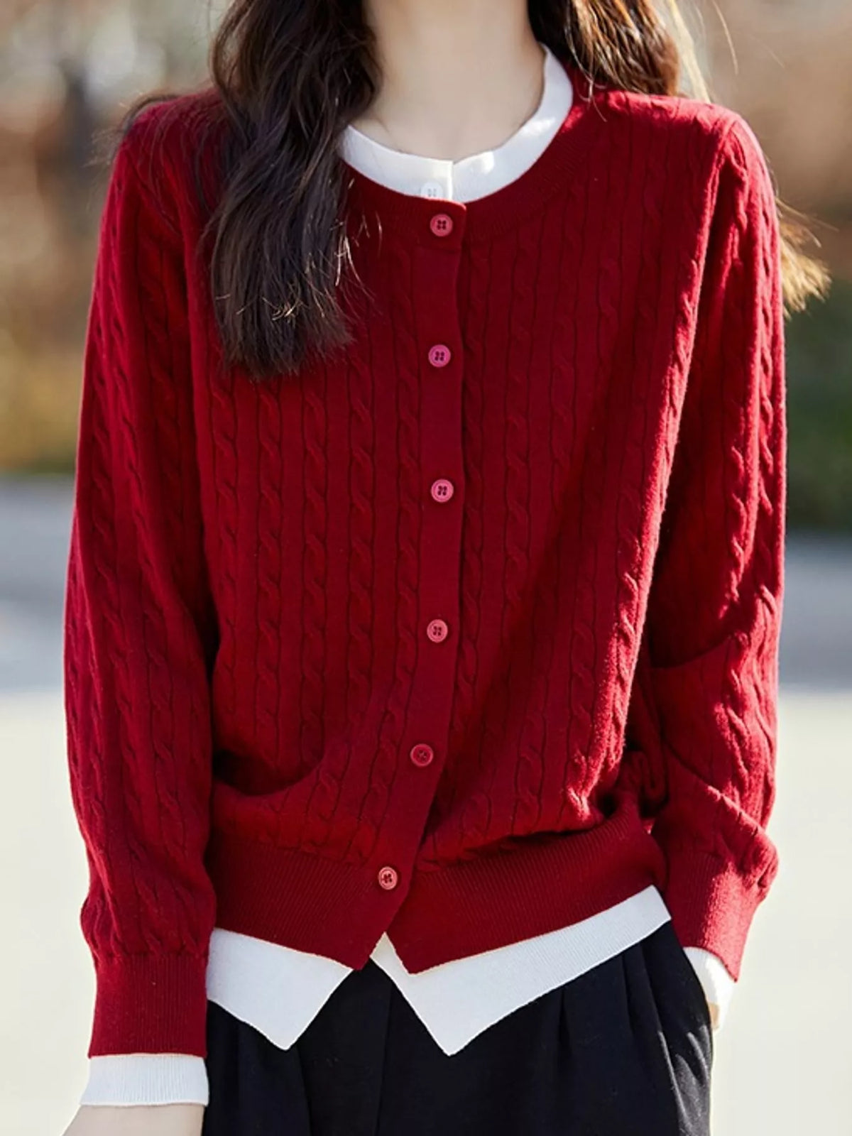 Cable-Knit Button-Down Cardigan