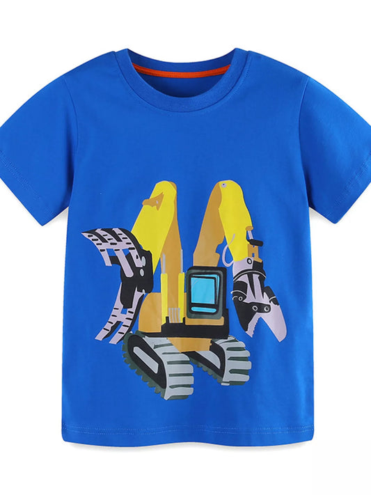 Children's Excavator Graphic Round Neck T-Shirt
