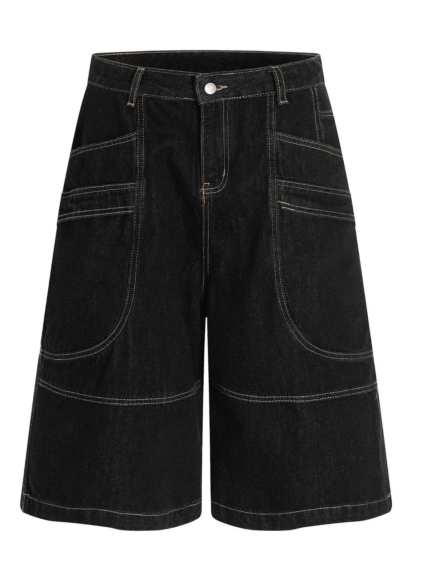 Men's Wide-Leg Denim Shorts with Contrast Stitching