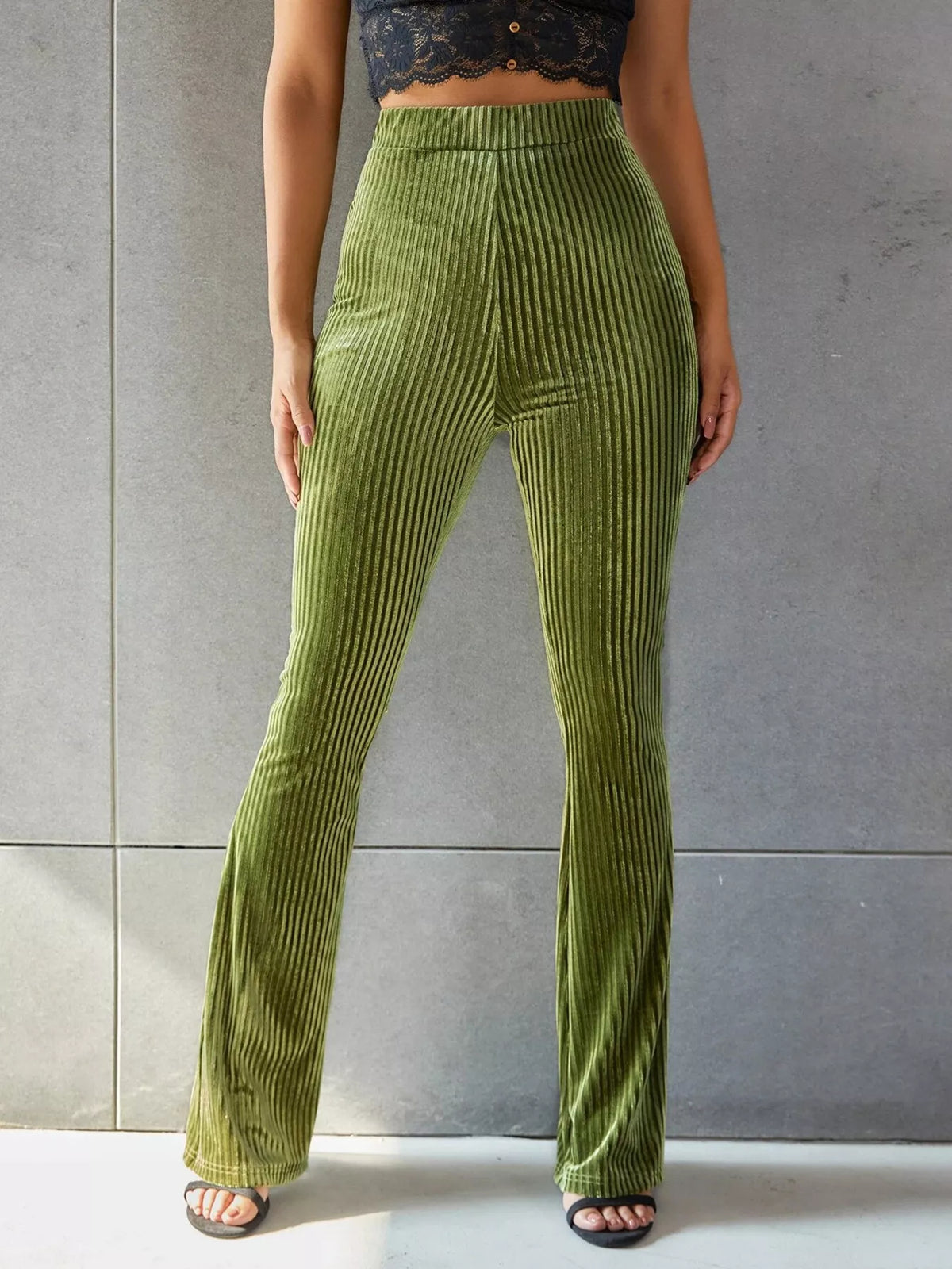 High-Waisted Ribbed Velvet Flare Pants