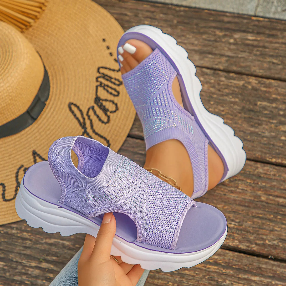 Mesh Open Toe Platform Sandals