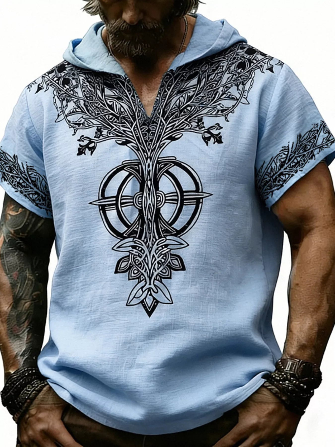 Men's Full Size Printed Hooded Short Sleeve Top Plus Size