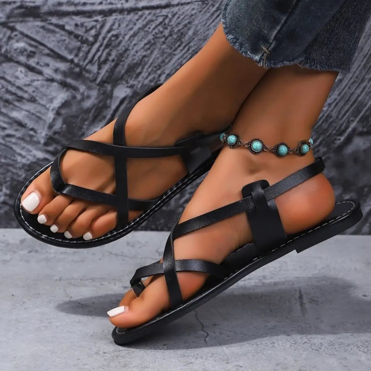 Strappy Cross-Strap Flat Sandals