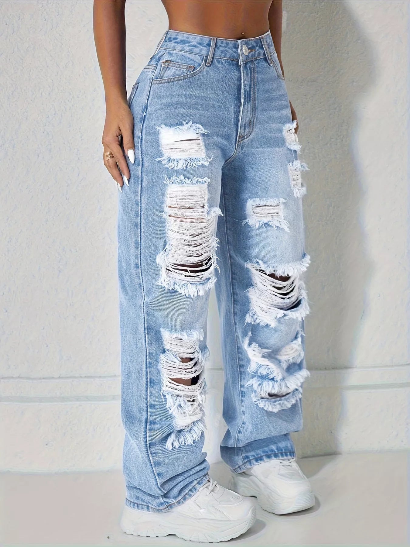 Distressed Wide Leg Jeans
