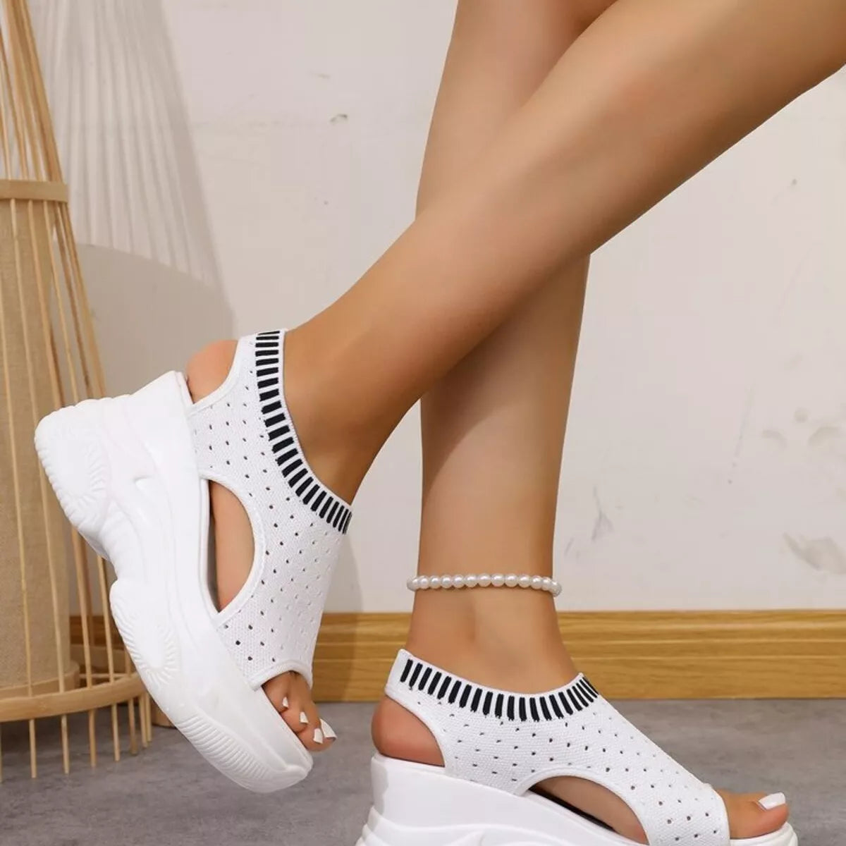 Mesh Platform Wedge Sandals