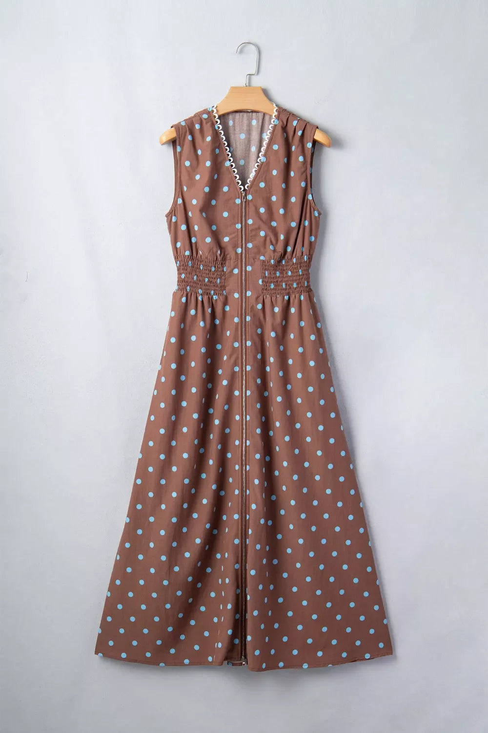 Polka Dot Zipper Front Midi Dress