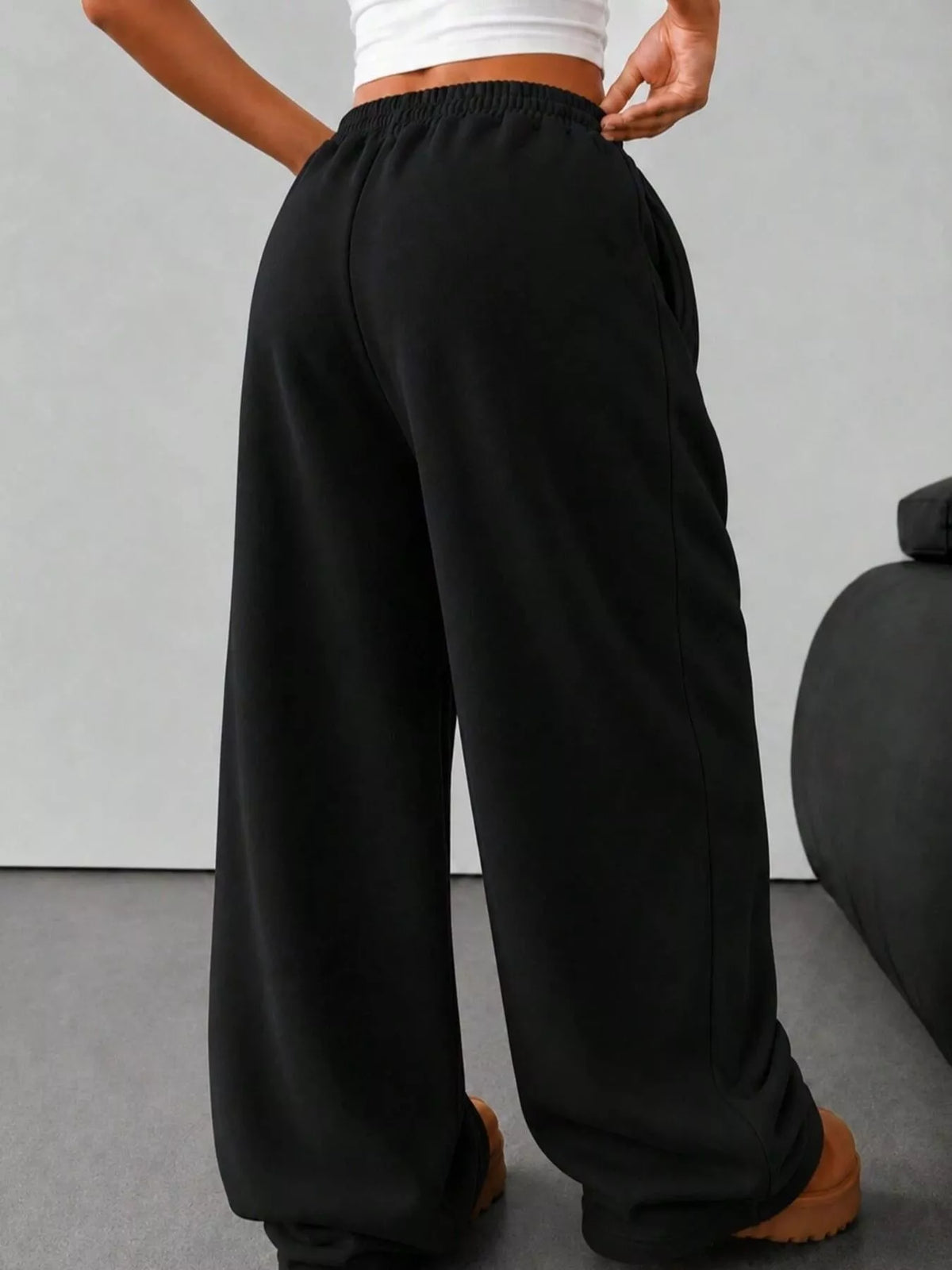 Elastic Waist Wide-Leg Sweatpants
