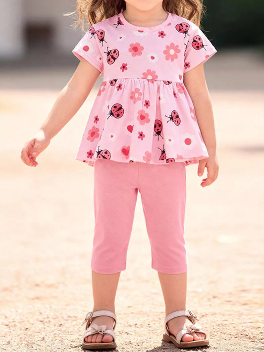 Children's Ladybug & Floral Print Two-Piece Set