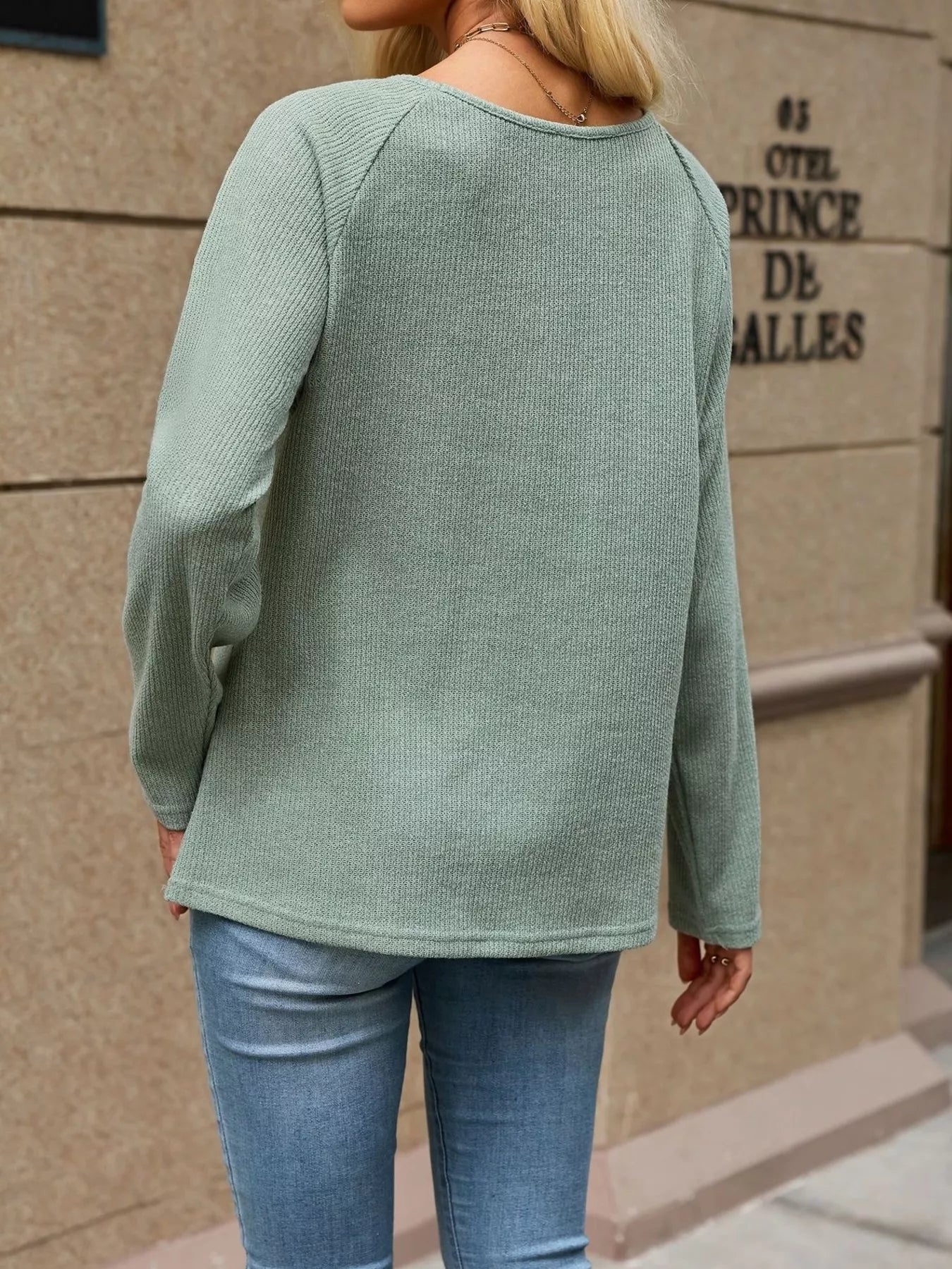 Ribbed Knit Raglan Sleeve T-Shirt