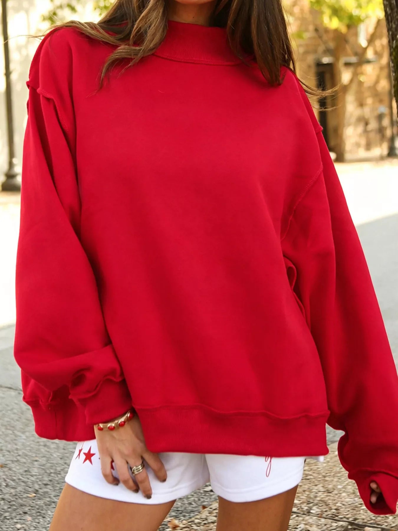 Mock Neck Dropped Shoulder Sweatshirt