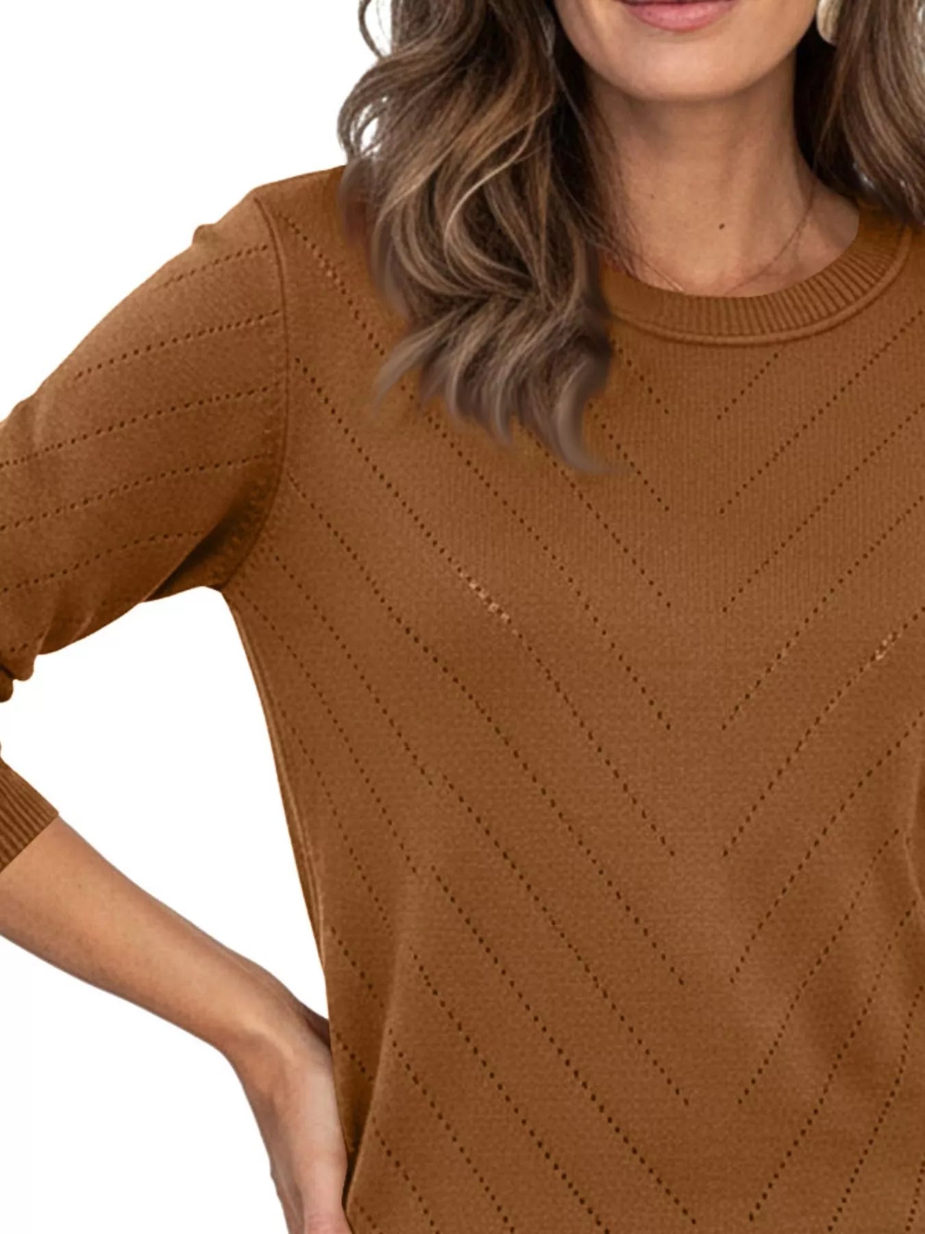 Openwork Round Neck Sweater