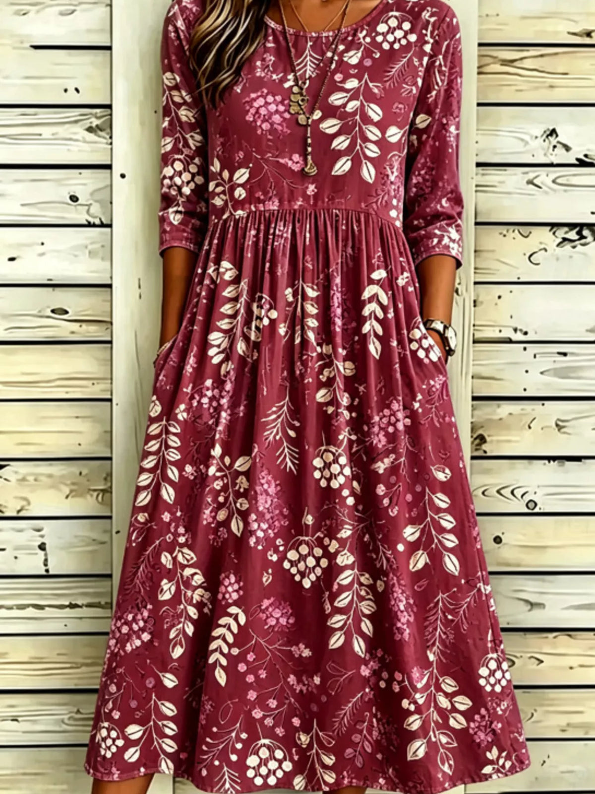 Full Size Printed Midi Dress with Pockets Plus Size