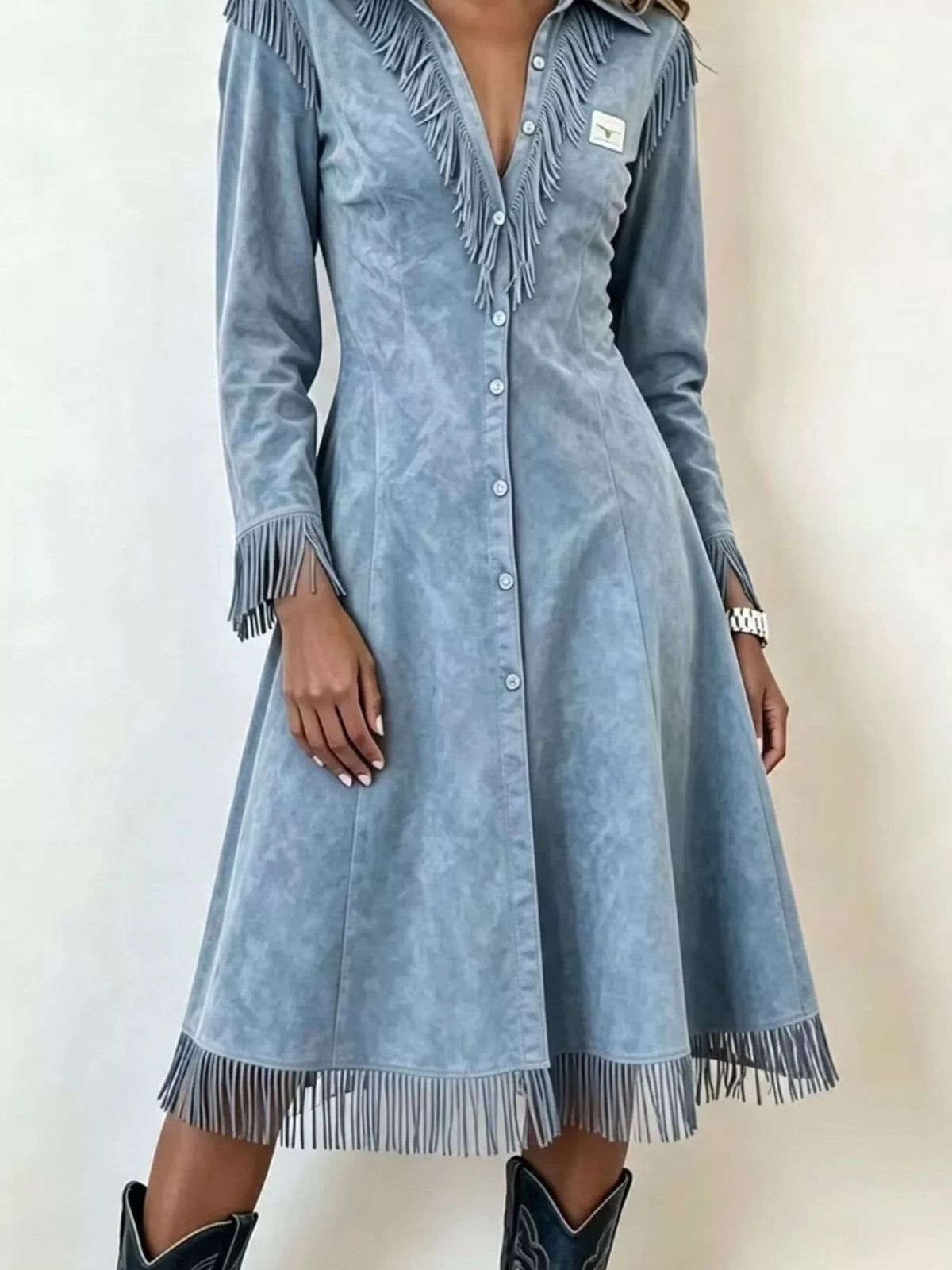 Full Size Fringed Button-Down Outerwear Plus Size