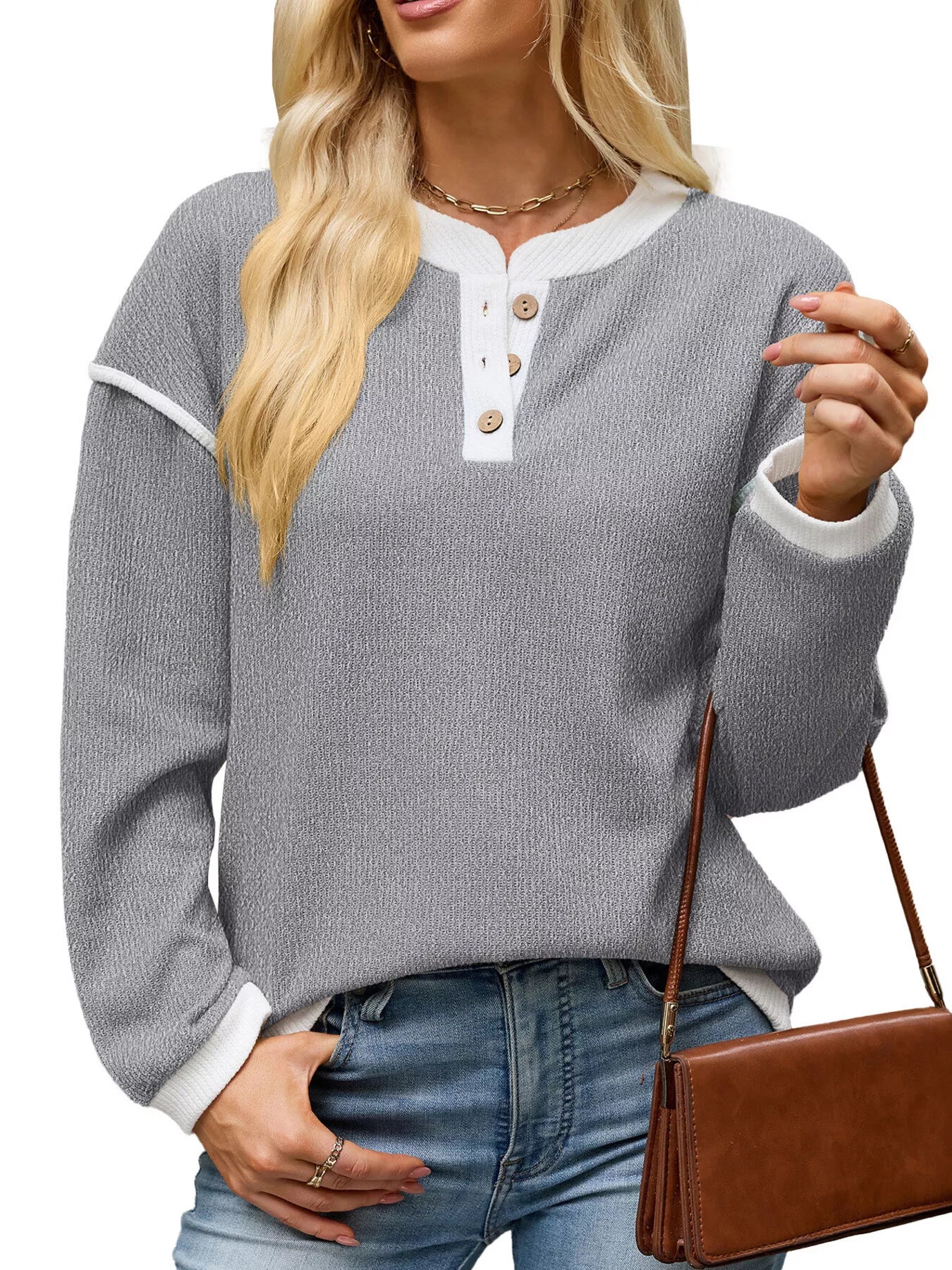 Button Detail Dropped Shoulder T-Shirt