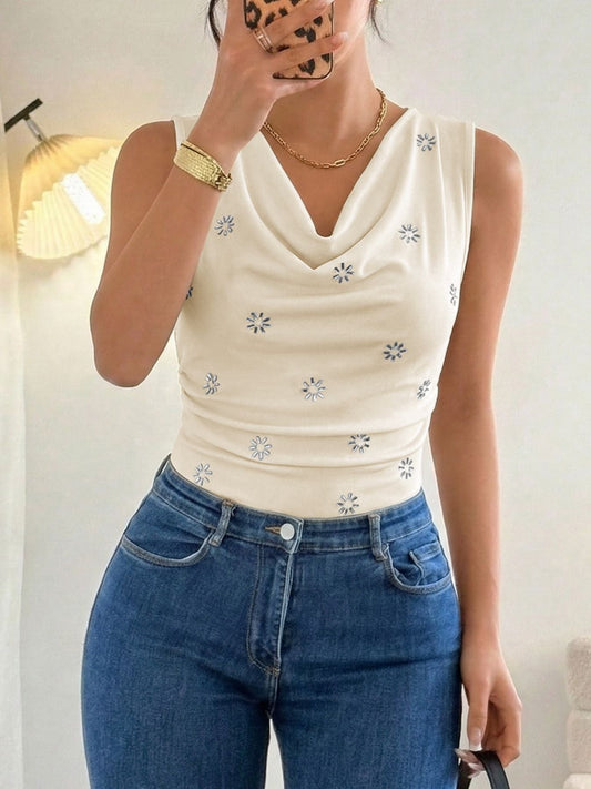 Cowl Neck Sleeveless Bodysuit