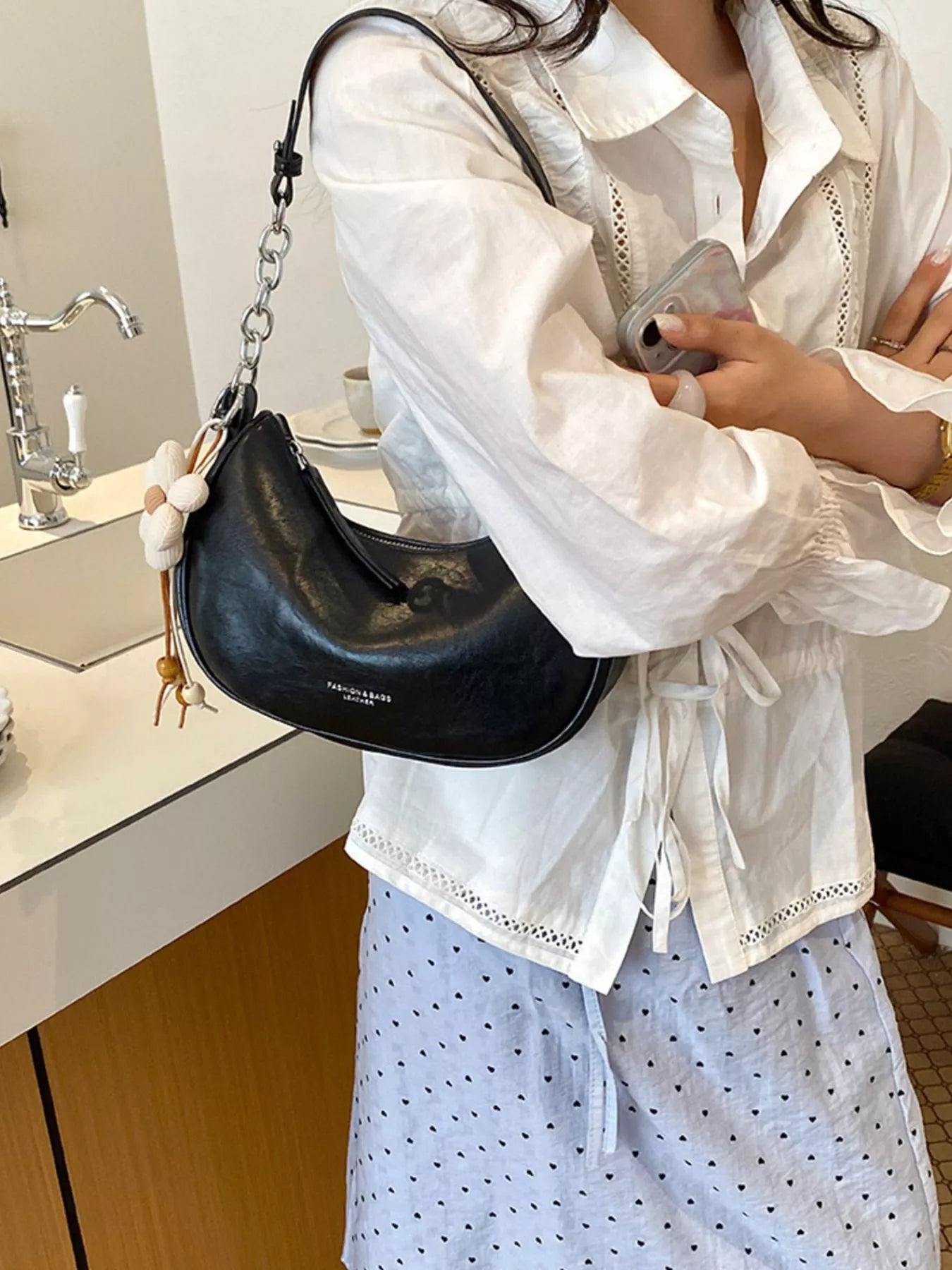 PU Leather Crescent Shoulder Bag