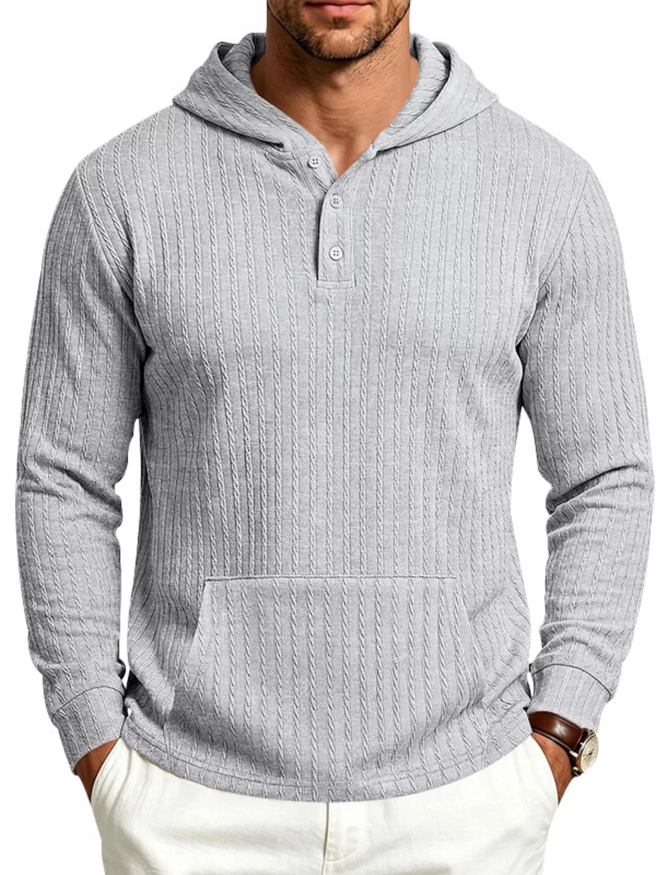 Men's Full Size Casual Kangaroo Pocket Knit Hoodie Plus Size