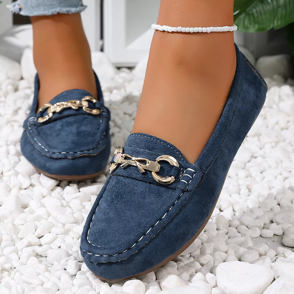 Comfortable Flat Loafers with Decorative Buckle