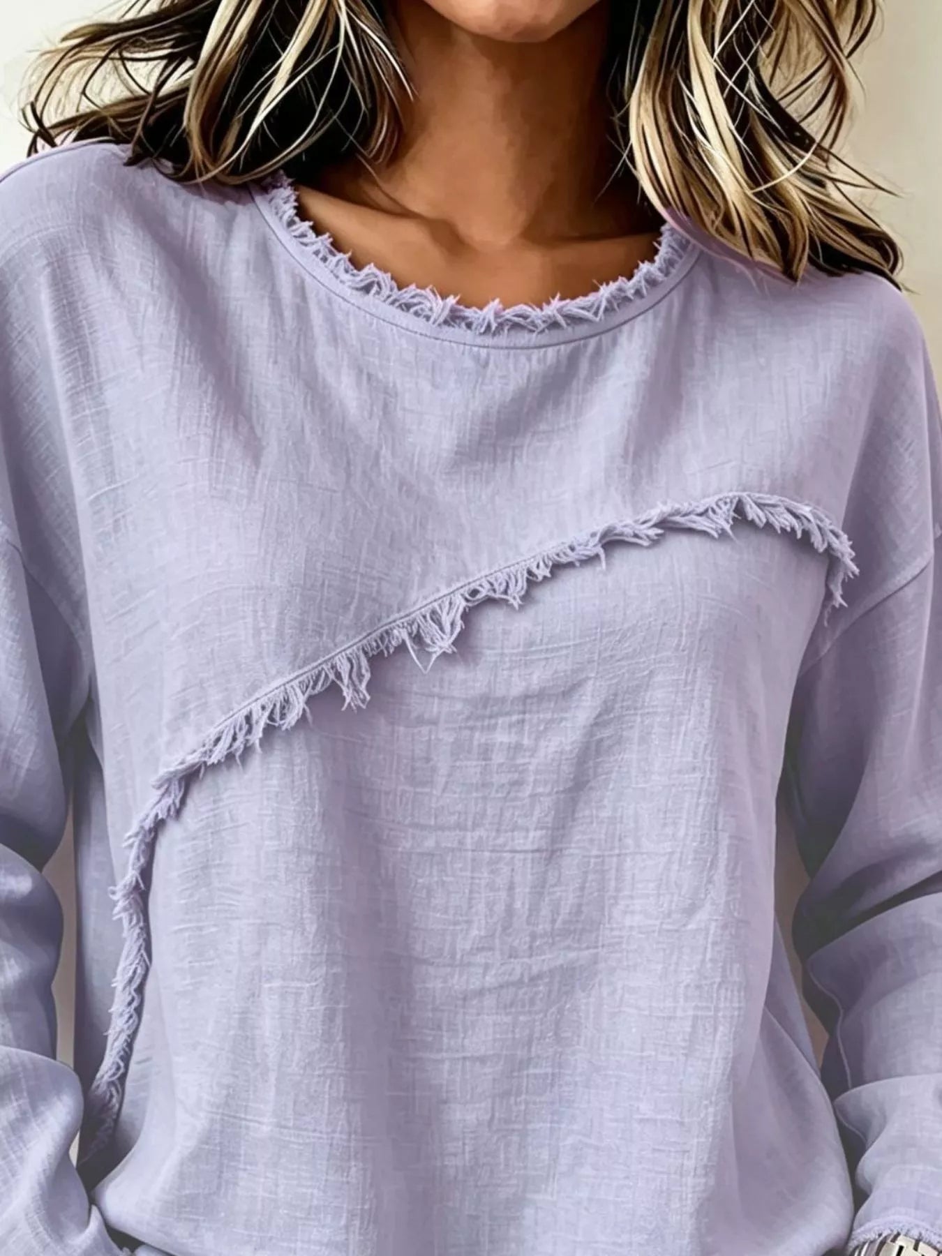 Frayed Hem Dropped Shoulder Blouse