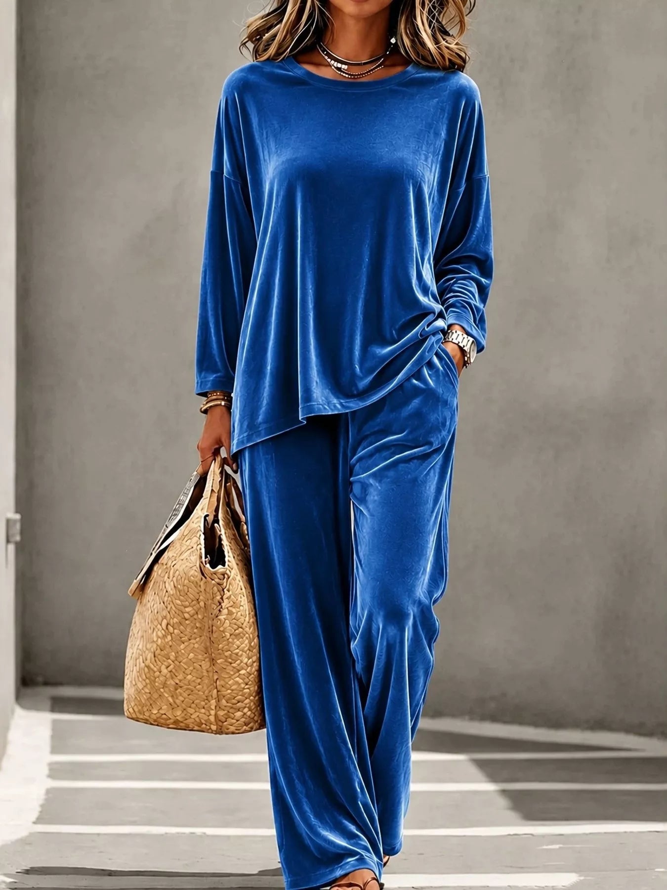 Full Size Velvet Long Sleeve Top and Pants Set Plus Size