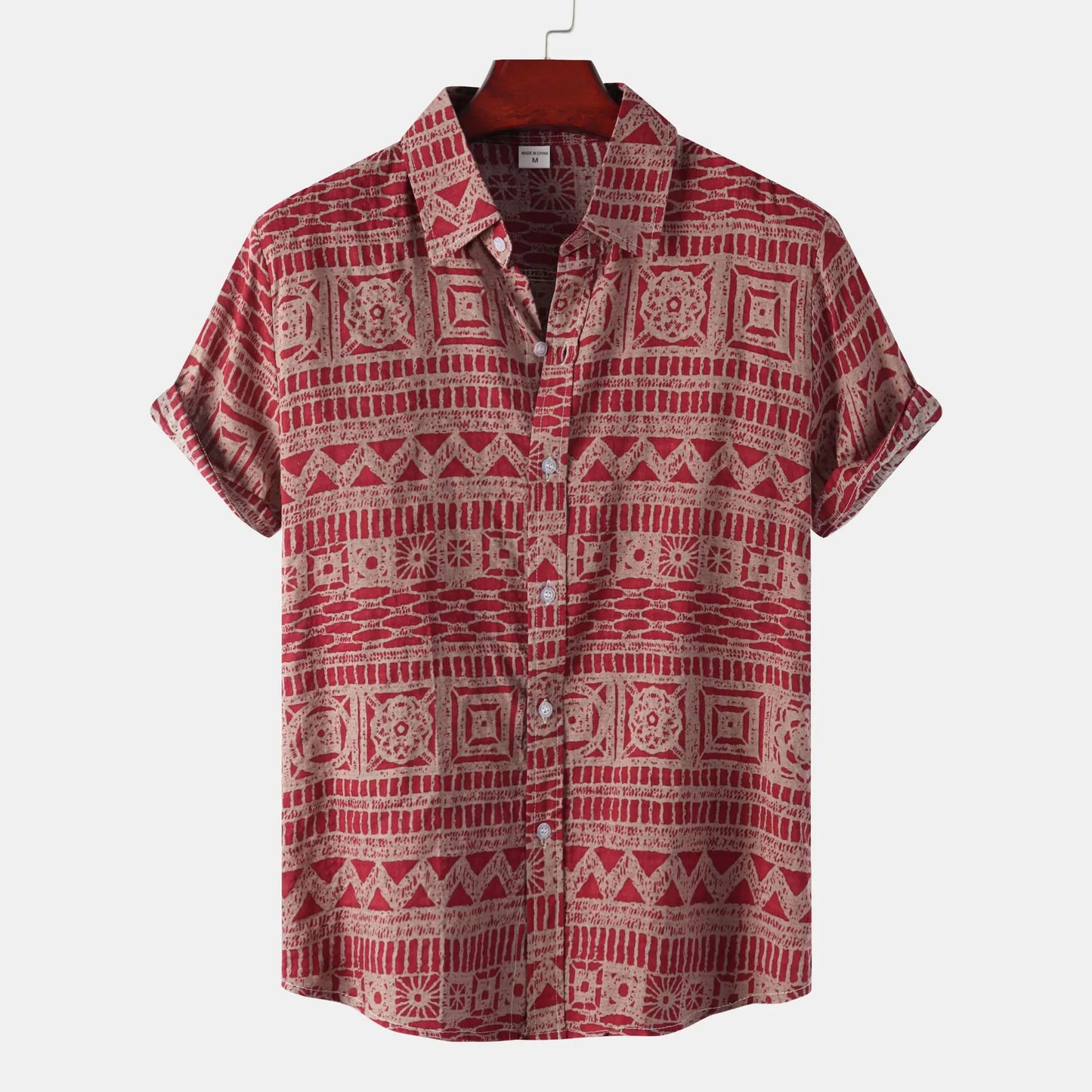 Men's Plus Size Printed Button Up Short Sleeve Shirt