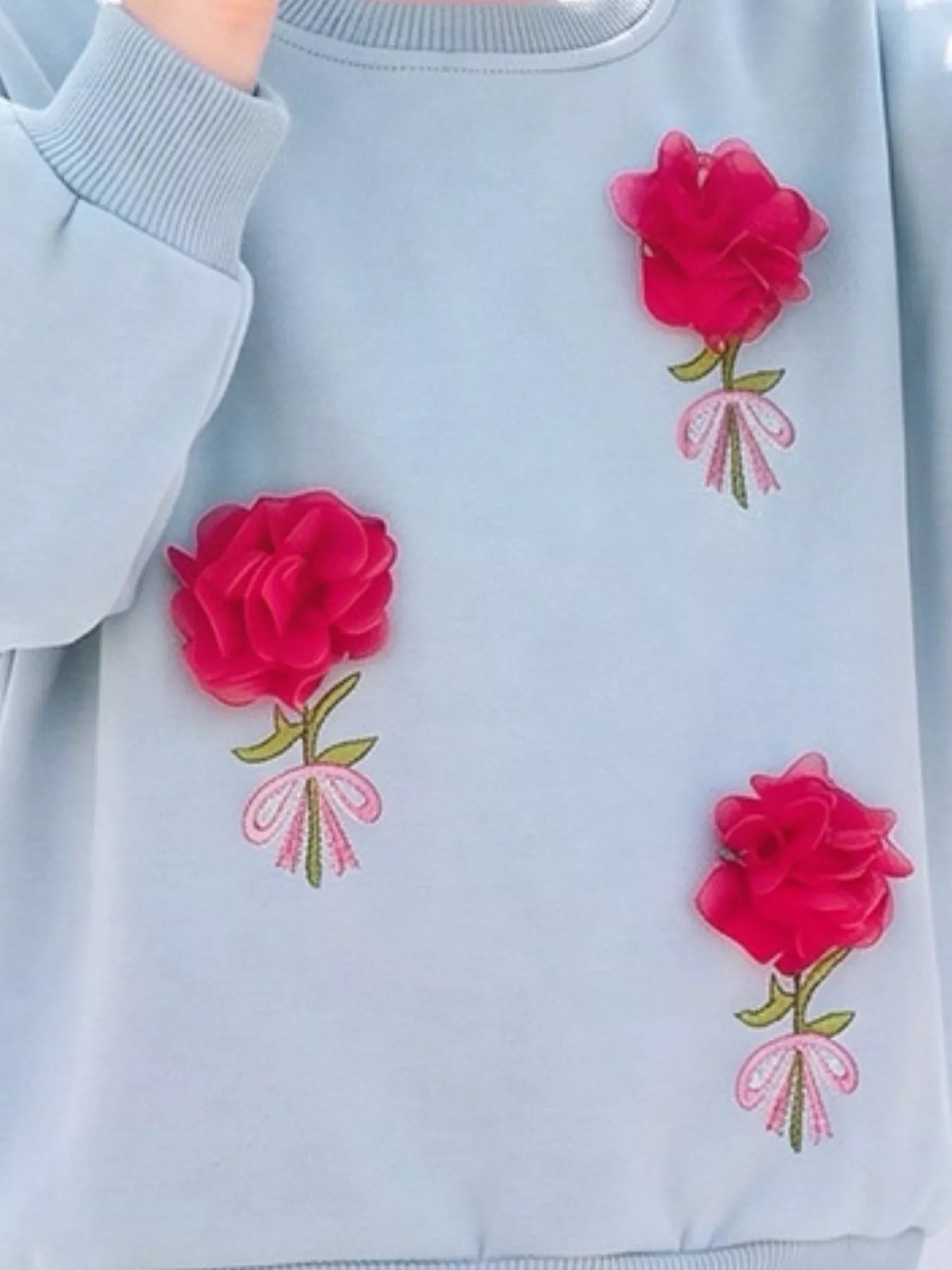 Children's Flower Applique Round Neck Sweatshirt