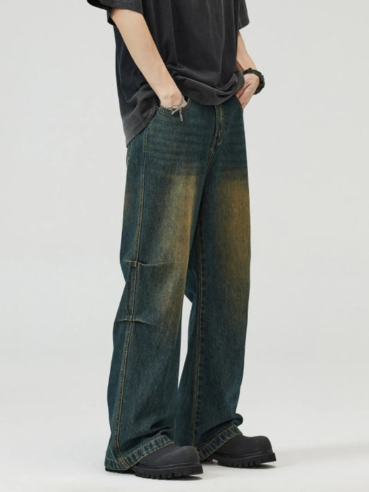 Men's Full Size Vintage Wash Wide Leg Jeans Plus Size