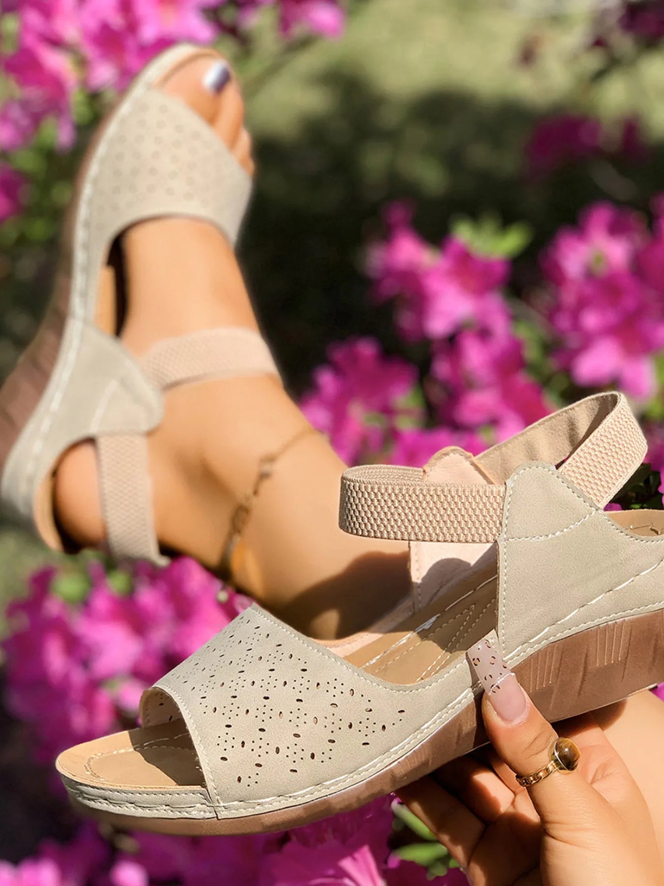 Wedge Open Toe Sandals with Ankle Strap