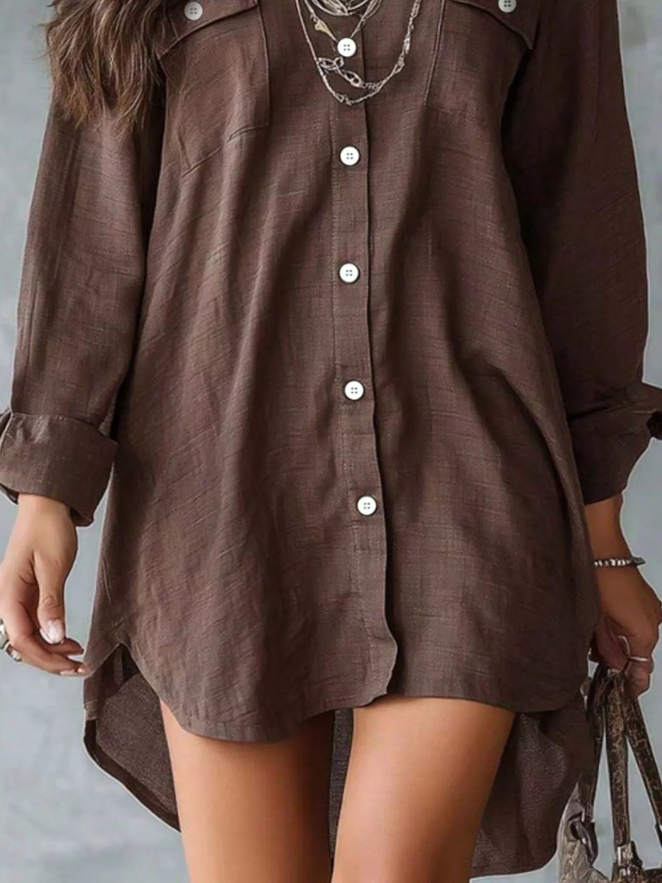 Casual Linen Shirt Dress with Pockets