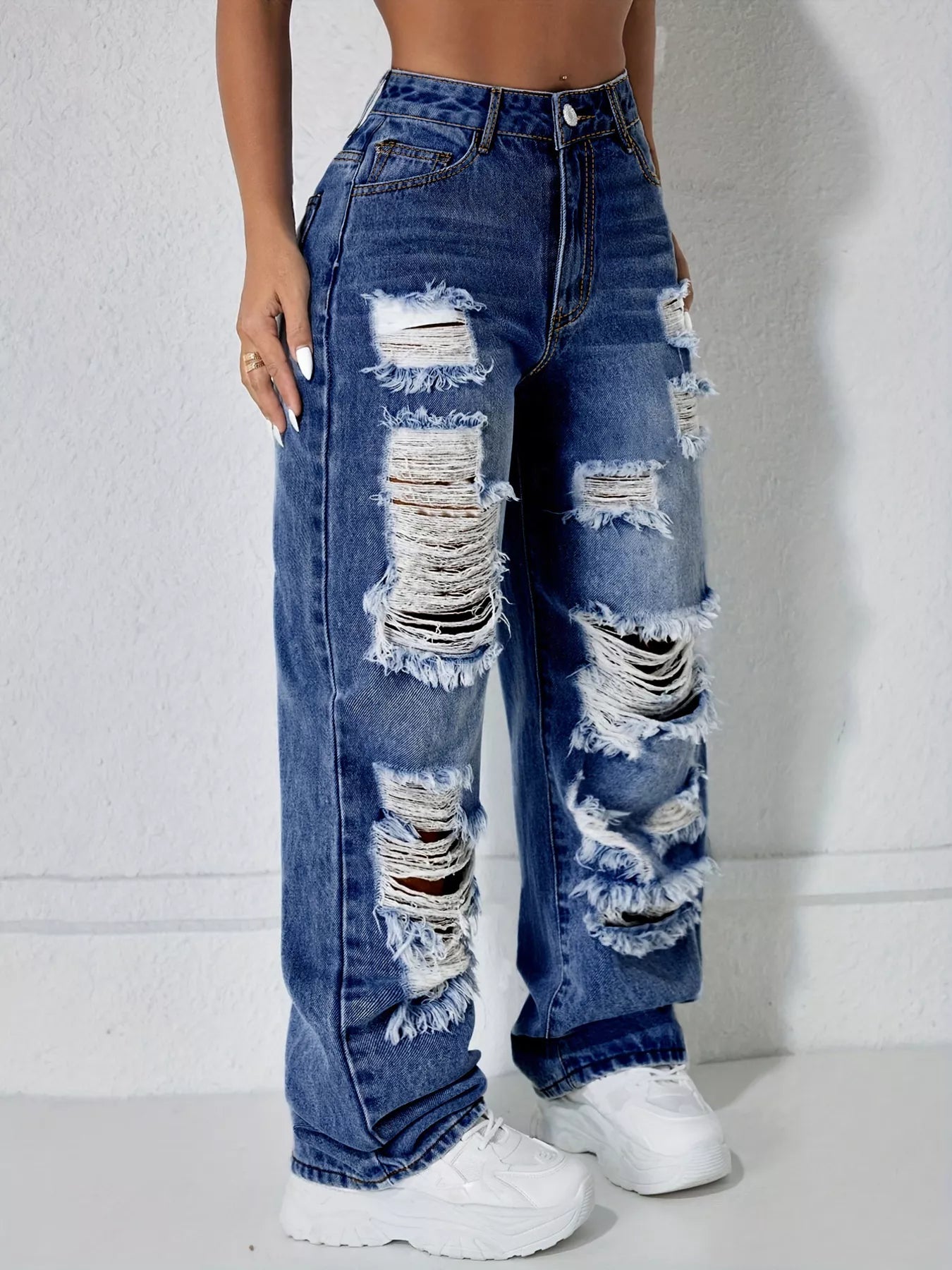 Distressed Wide Leg Jeans