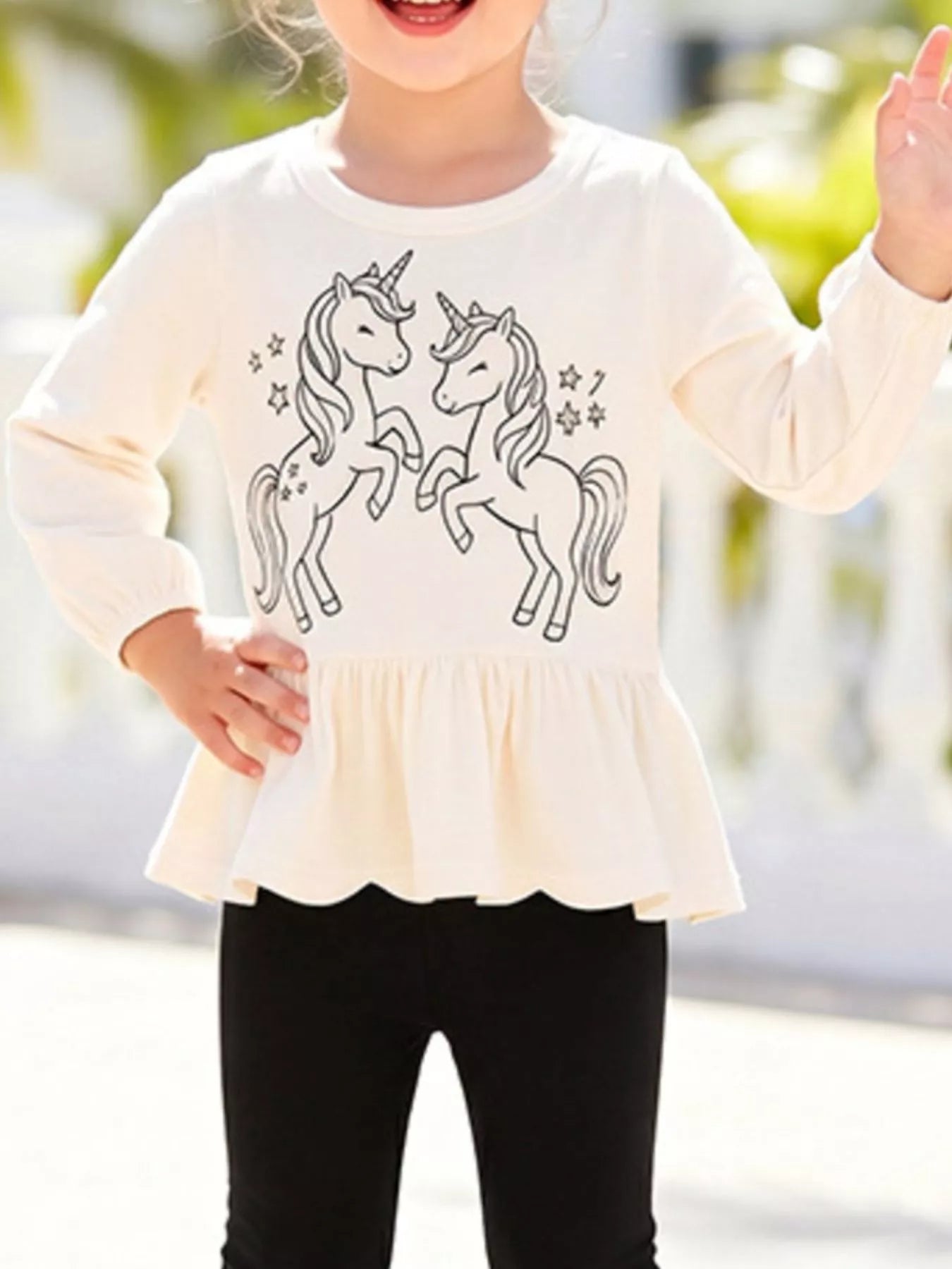 Children's Unicorn Graphic Peplum Top and Leggings Set