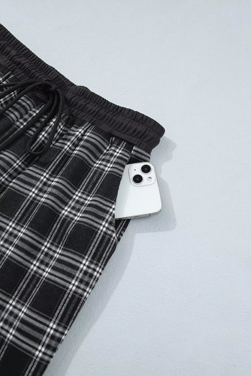 Plaid Wide-Leg Drawstring Pants