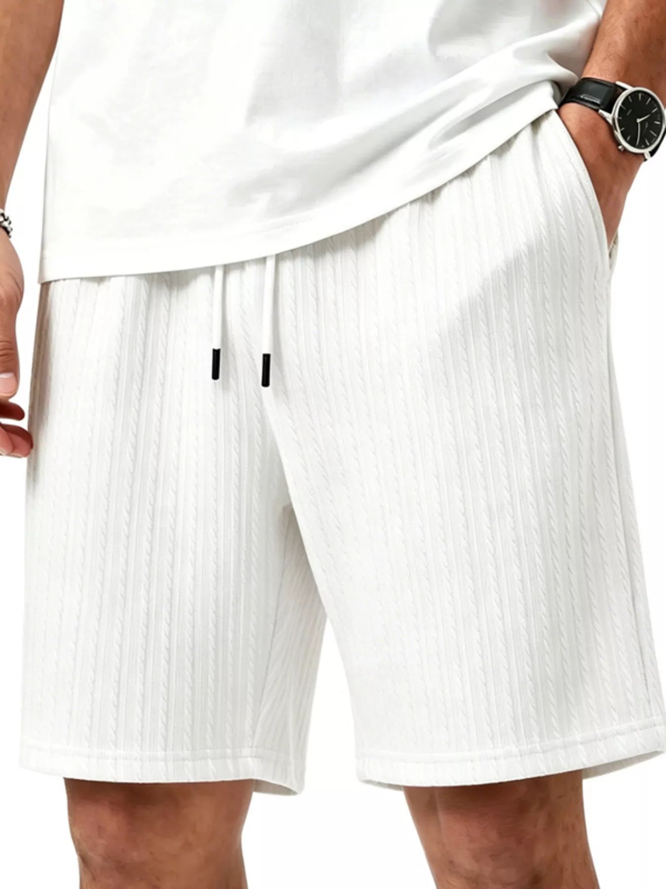 Men's Full Size Casual Texture Drawstring Shorts Plus Size