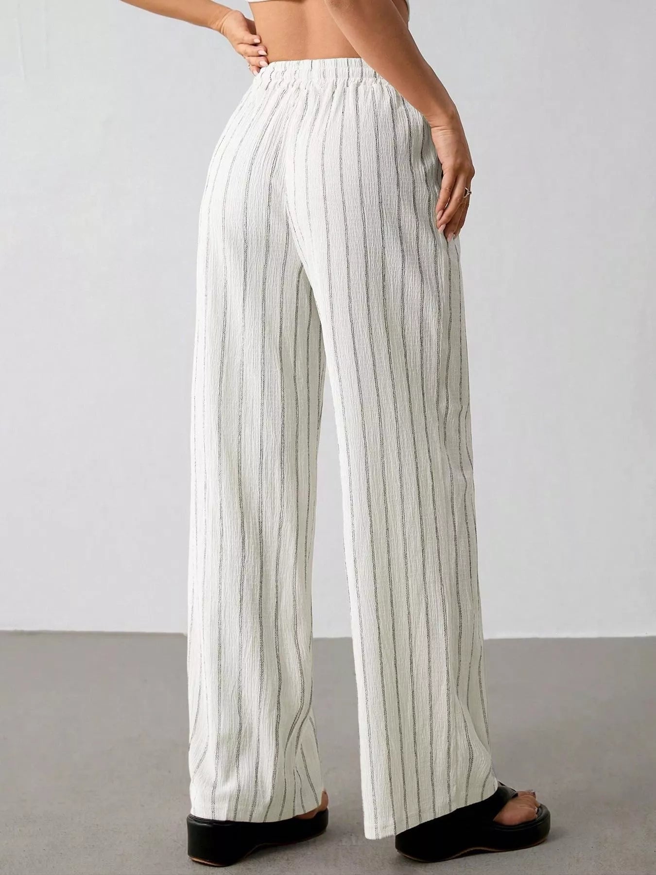 Striped Wide-Leg Drawstring Pants