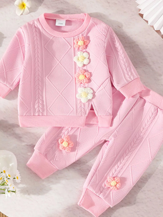 Children's Floral Applique Top and Pants Set