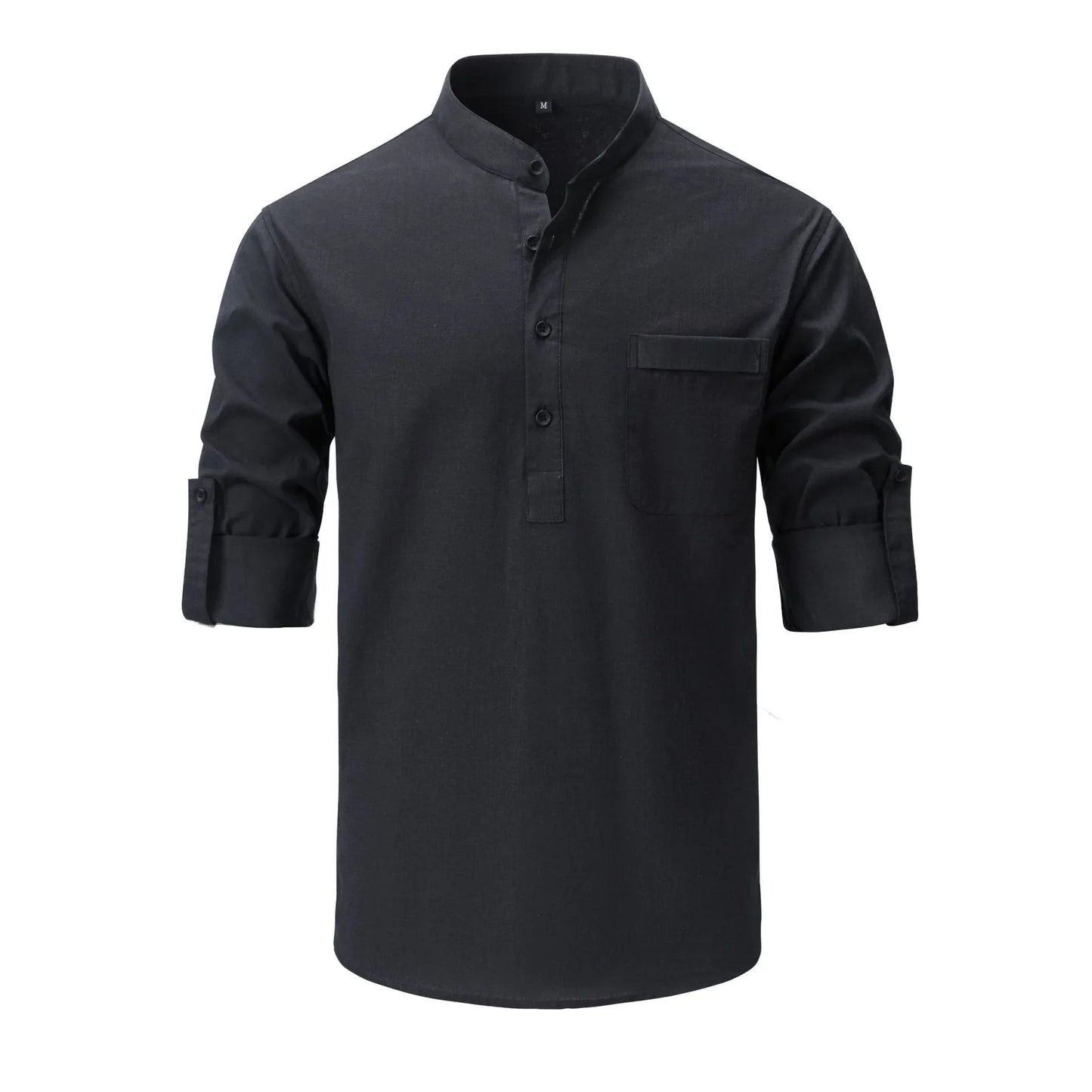 Men's Full Size Mandarin Collar Roll-Up Sleeve Shirt Plus Size