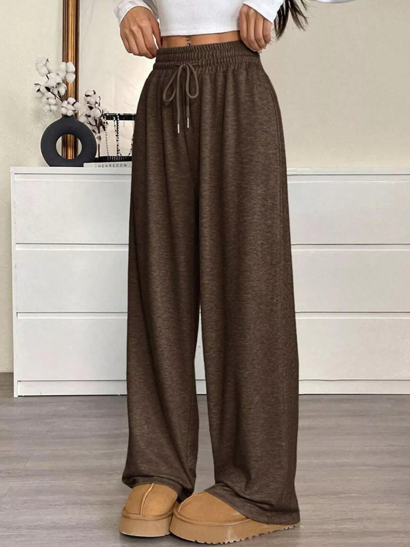 High-Waisted Wide-Leg Pants with Drawstring
