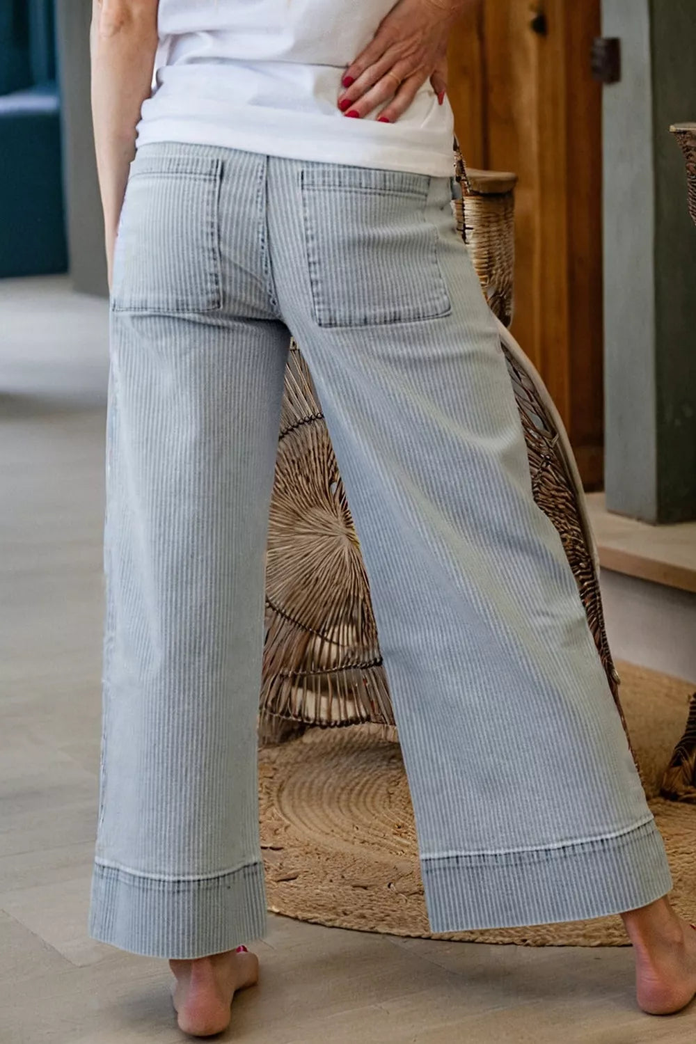 Striped Wide-Leg Cropped Jeans