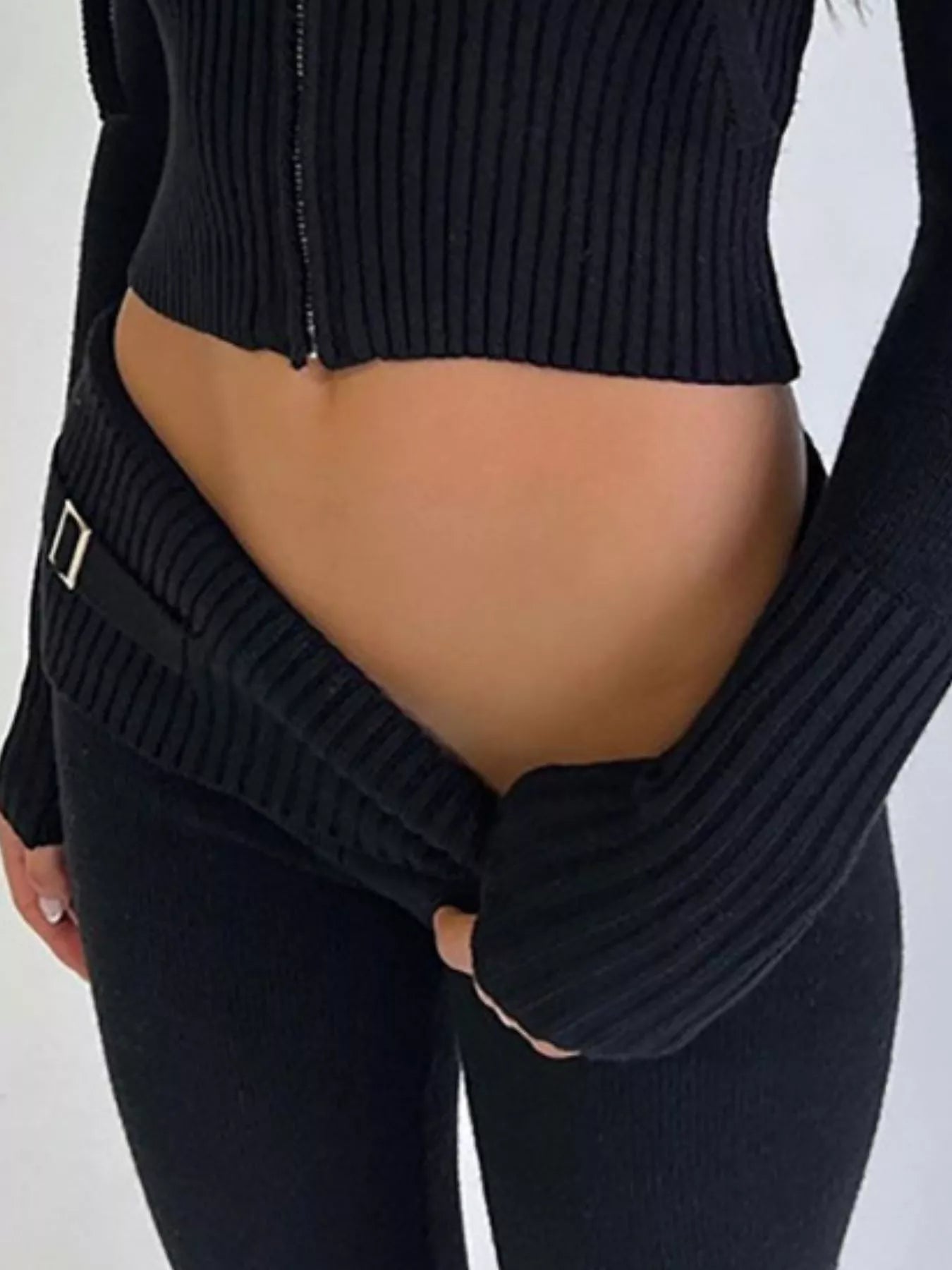 Zip Up Hooded Cardigan and Pants Sweater Set