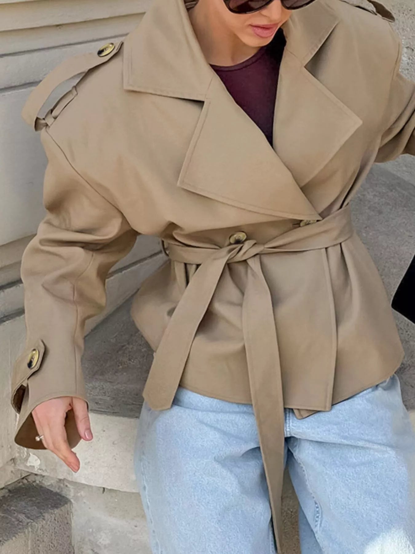 Chic Double-Breasted Belted Trench Coat
