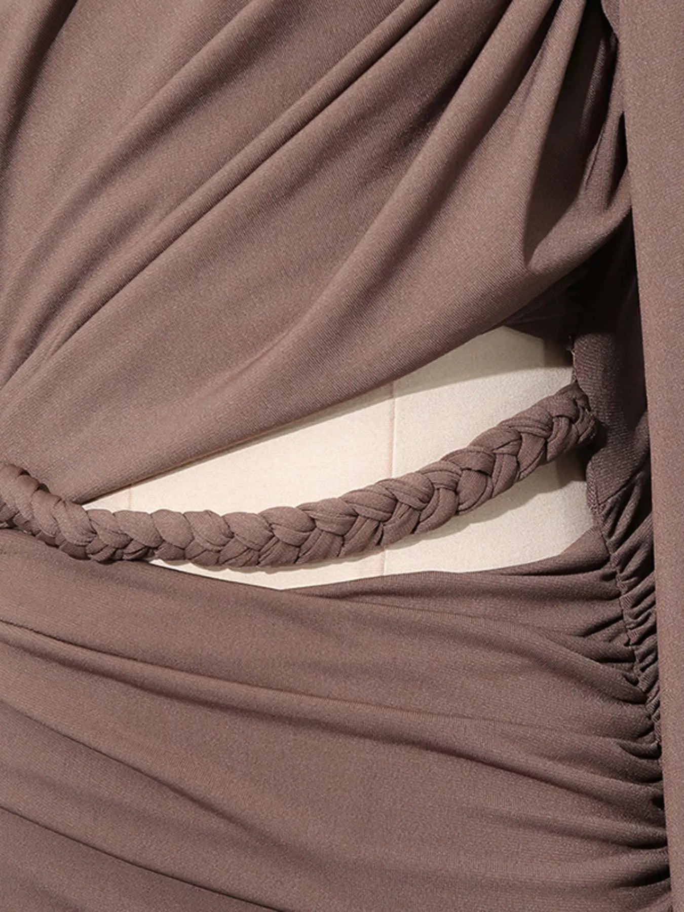 Ruched Long-Sleeve Maxi Dress with Cutout Detail