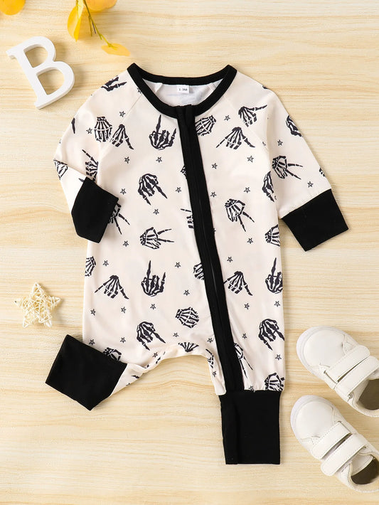 Children's Skeleton Hand Print Zipper Front One-Piece
