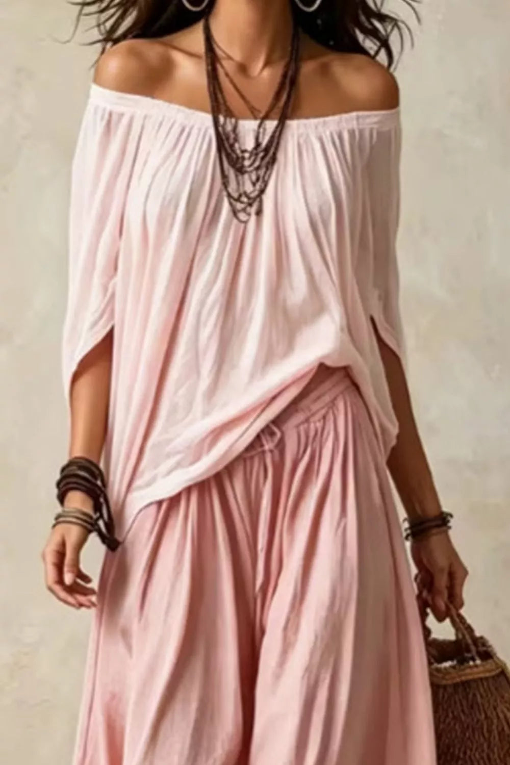 Full Size Off-Shoulder Top and Wide-Leg Pants Set Plus Size