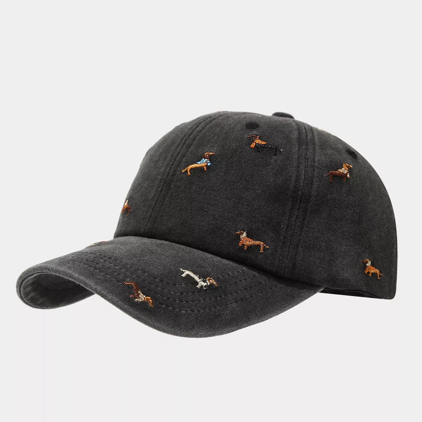 Dog Embroidered Washed Cotton Baseball Cap