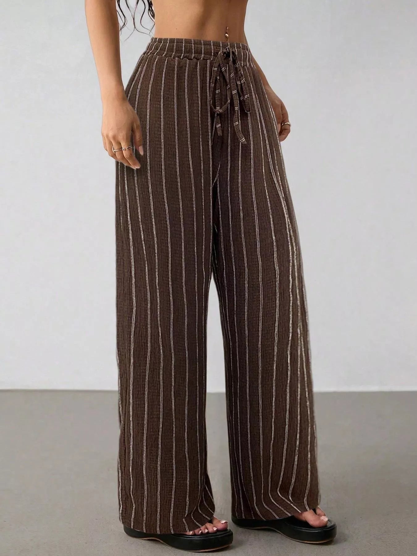Striped Wide-Leg Drawstring Pants