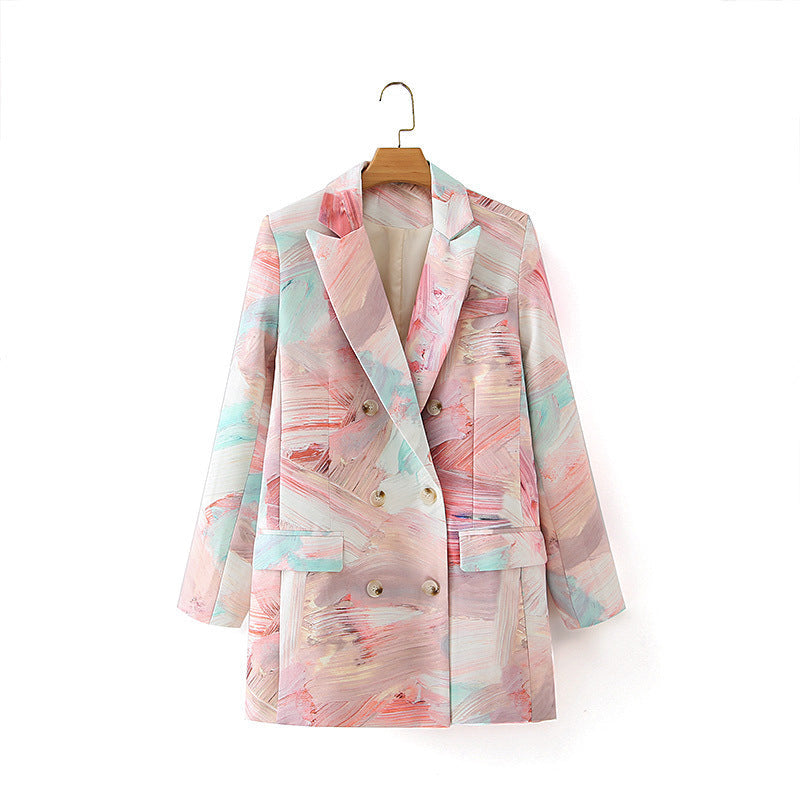 Graffiti Printing Double Breasted Blazer For Women (See size chart where applicable)