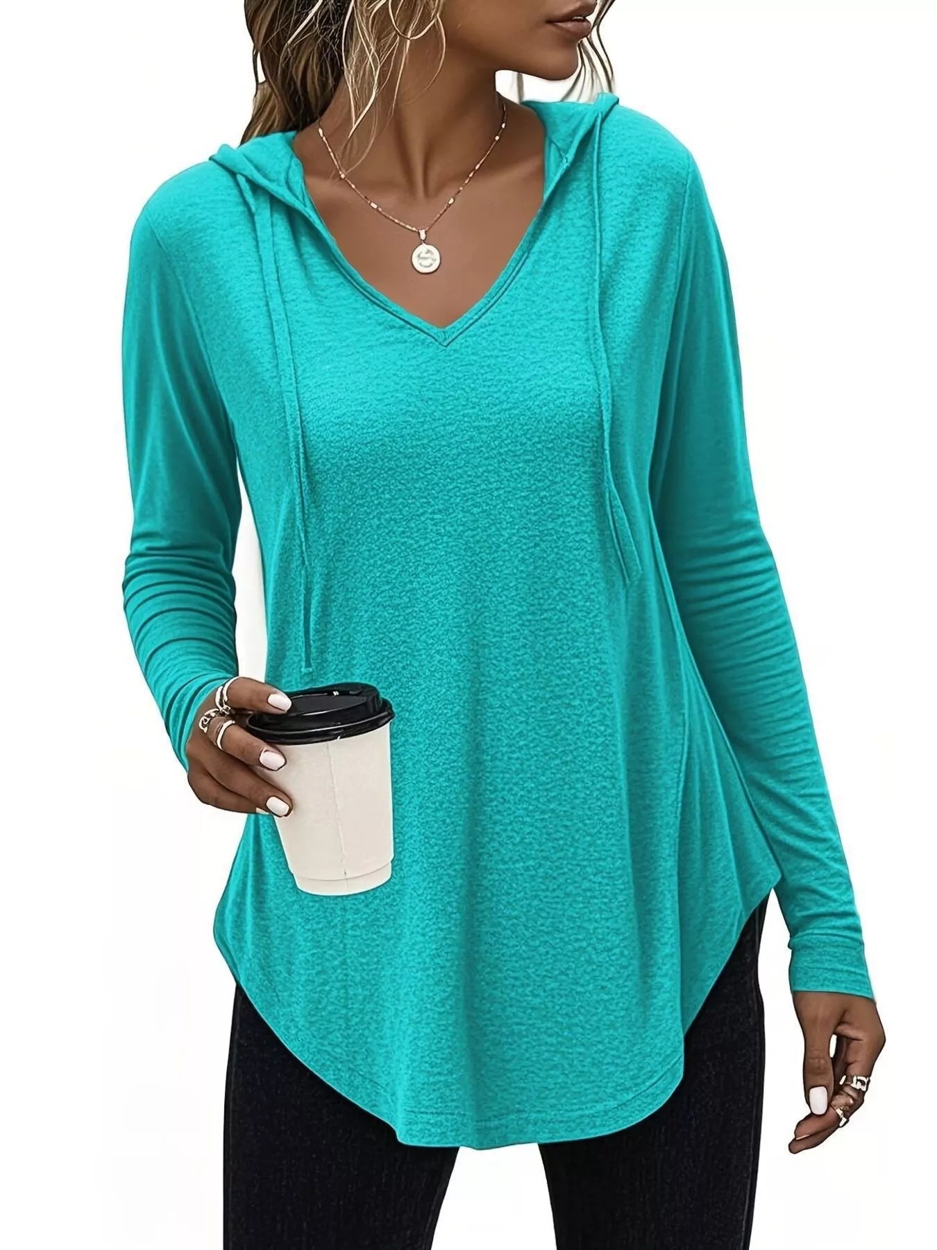 Full Size Drawstring Long Sleeve Hooded Top Plus Size