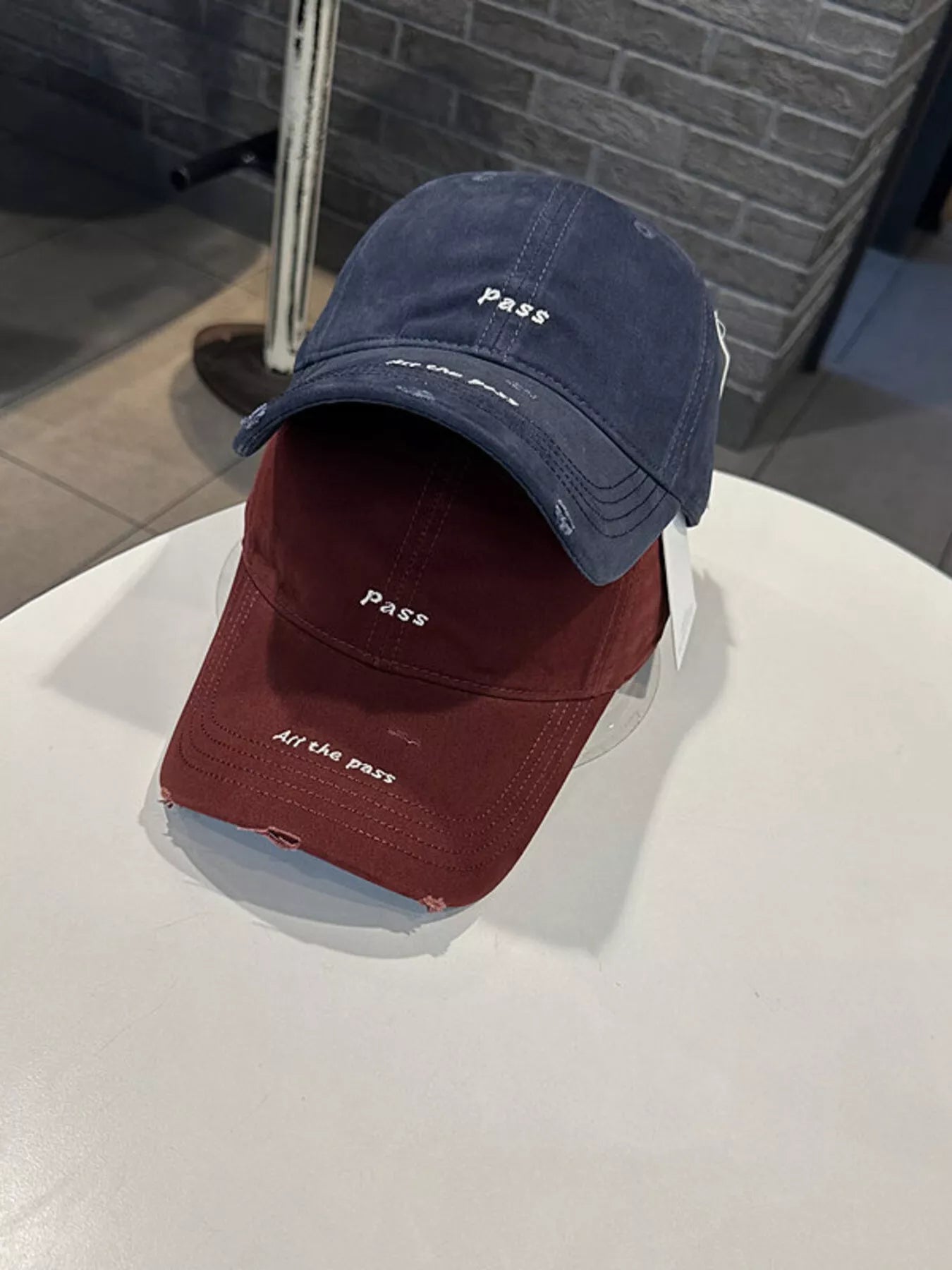 Distressed Baseball Cap with Embroidered Slogan
