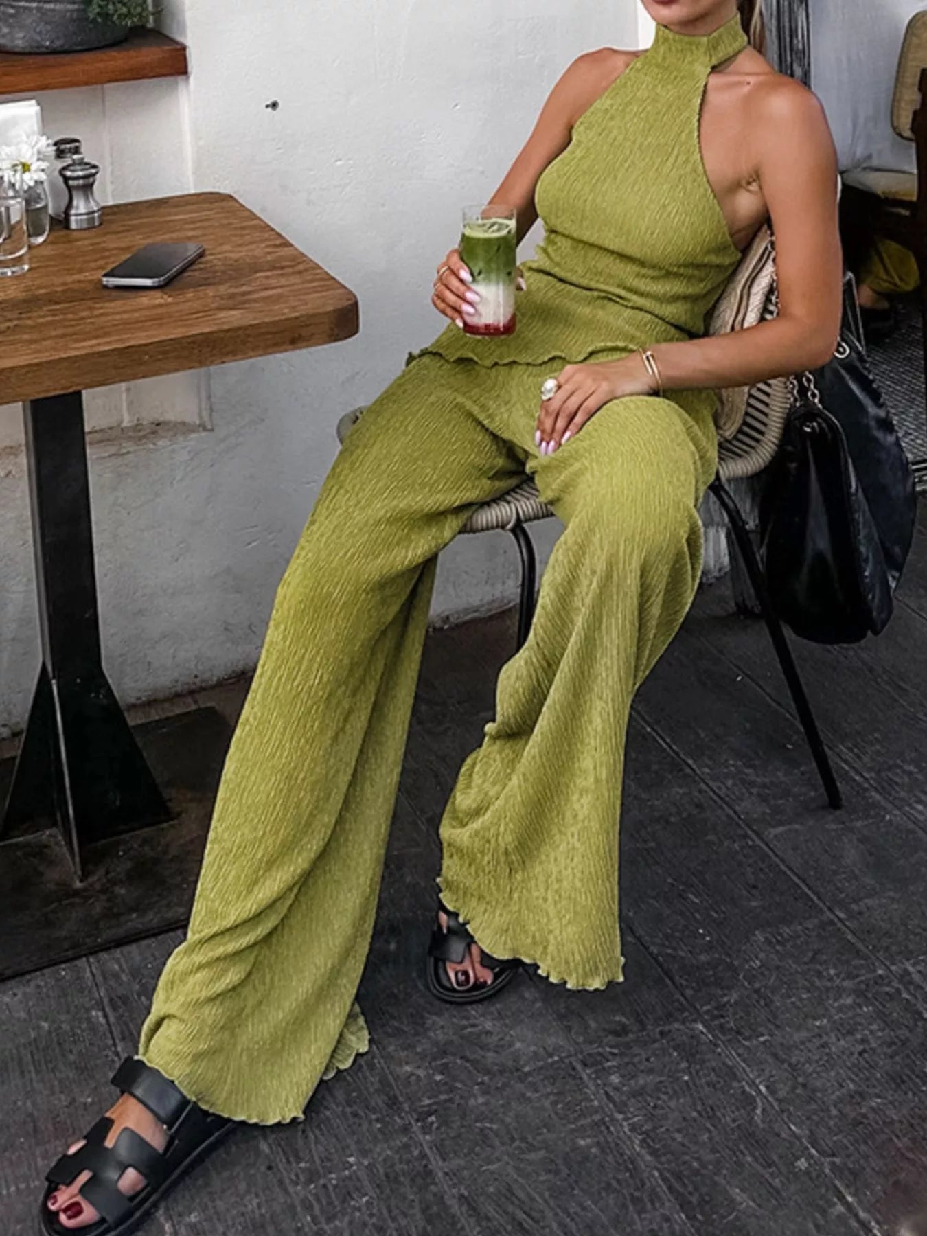 Sleeveless Top and Wide-Leg Pants Two-Piece Set