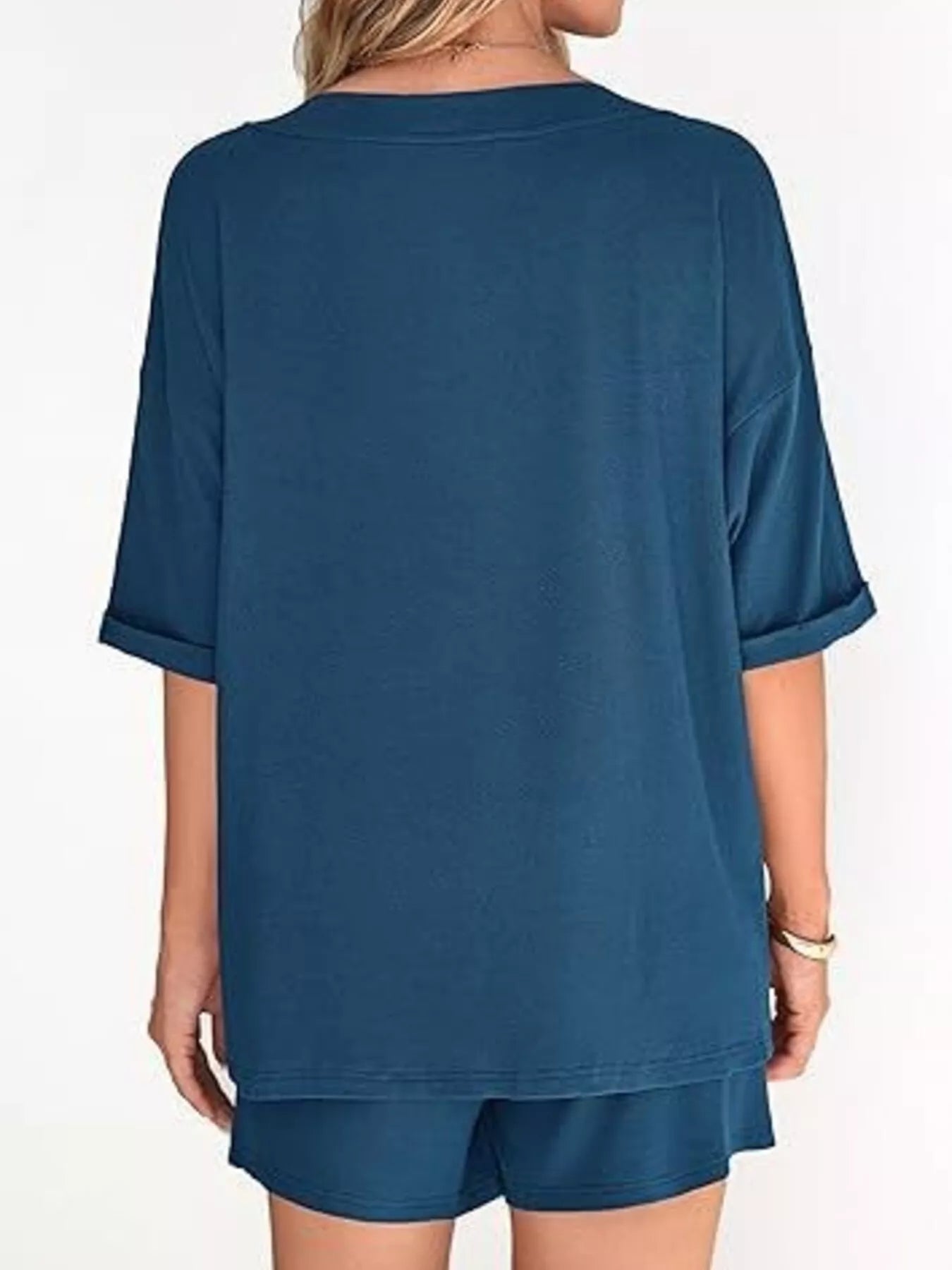 Solid Color V-Neck and Shorts Set